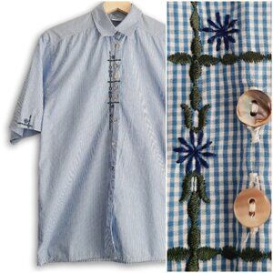 WALLMANN Austria Floral Embroidered Gingham Check Button Down Shirt Sz S